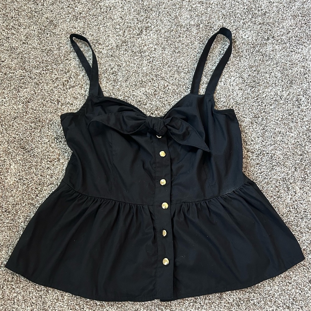 JCrew black peplum tank with gold buttons